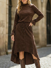 Mock Neck Tie Waist Street Style Maxi Dress_CWDMD02325