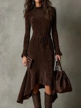 Mock Neck Tie Waist Street Style Maxi Dress_CWDMD02325