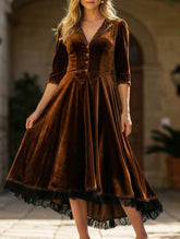 Western Velvet Lace Patchwork Flared Maxi Dress_CWDMD02326