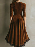 Western Velvet Lace Patchwork Flared Maxi Dress_CWDMD02326