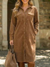 Elegant Corduroy Utility Shirt Dress_CWDMD02327
