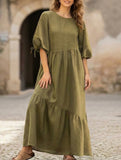 Ramie Lantern Sleeve Tie Waist Midi Dress_CWDMD02336