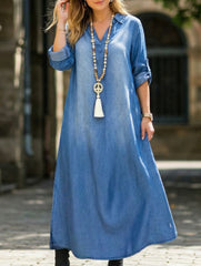 Plus-size loose-fitting washed denim dress for women_CWDMD02340