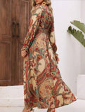 Women's Printed V-Neck Full Skirt Dress_CWDMD02343