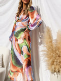 French-style tie-dye satin crop top dress for women_CWDMD02345