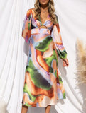 French-style tie-dye satin crop top dress for women_CWDMD02345