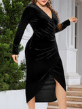 Plus Size Ruched Deep V Bodycon Dress