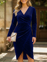 Plus Size Ruched Deep V Bodycon Dress