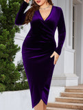 Plus Size Ruched Deep V Bodycon Dress