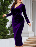 Plus Size Ruched Deep V Bodycon Dress