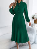 Tie Waist Lantern Sleeve Pleated Dress_CWDMD02372