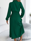 Tie Waist Lantern Sleeve Pleated Dress_CWDMD02372