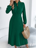 Tie Waist Lantern Sleeve Pleated Dress_CWDMD02372
