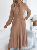Tie Waist Lantern Sleeve Pleated Dress_CWDMD02372