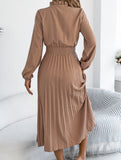 Tie Waist Lantern Sleeve Pleated Dress_CWDMD02372
