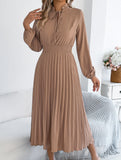 Tie Waist Lantern Sleeve Pleated Dress_CWDMD02372
