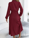 Tie Waist Lantern Sleeve Pleated Dress_CWDMD02372