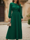 Ruffle Trim Long Sleeve Pleated Maxi Dress