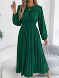 Ruffle Trim Long Sleeve Pleated Maxi Dress