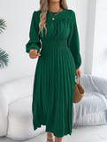 Ruffle Trim Long Sleeve Pleated Maxi Dress