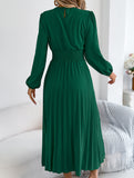 Ruffle Trim Long Sleeve Pleated Maxi Dress