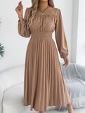 Ruffle Trim Long Sleeve Pleated Maxi Dress