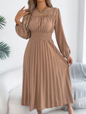 Ruffle Trim Long Sleeve Pleated Maxi Dress