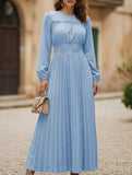 Ruffle Trim Long Sleeve Pleated Maxi Dress