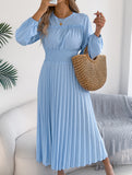 Ruffle Trim Long Sleeve Pleated Maxi Dress