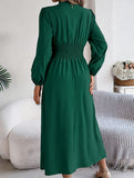 Solid V Neck Slit Long Sleeve Dress_CWDMD02374