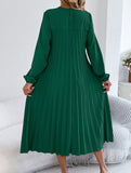 Solid Long Sleeve Pocket Pleated Dress