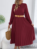 Solid Long Sleeve Pocket Pleated Dress