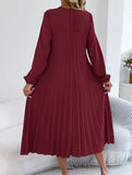 Solid Long Sleeve Pocket Pleated Dress