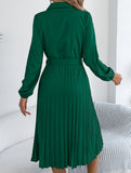 Solid Turn Down Collar Pleated Dress