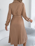 Solid Turn Down Collar Pleated Dress