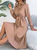 Solid Turn Down Collar Pleated Dress