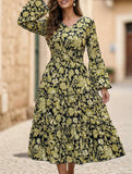 Vintage Flare Sleeve Ruffle A Line Dress_CWDMD02395