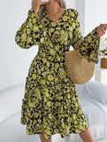 Vintage Flare Sleeve Ruffle A Line Dress_CWDMD02395