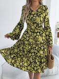 Vintage Flare Sleeve Ruffle A Line Dress_CWDMD02395