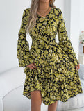 Vintage Flare Sleeve Ruffle A Line Dress_CWDMD02395