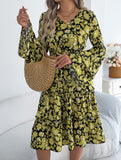 Vintage Flare Sleeve Ruffle A Line Dress_CWDMD02395