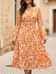 Vintage Flare Sleeve Ruffle A Line Dress_CWDMD02395