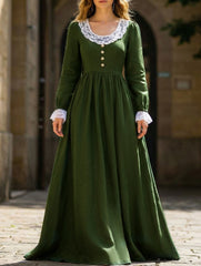 Solid Vintage Long Sleeve Maxi Dress_CWDMD02400