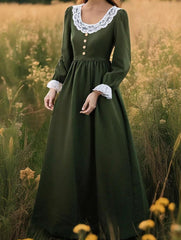Solid Vintage Long Sleeve Maxi Dress_CWDMD02400