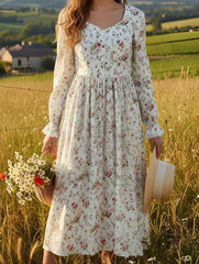 Floral High Waist Long Sleeve Dress_CWDMD02402
