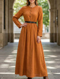 Vintage Cotton Linen Long Sleeve Dress_CWDMD02403