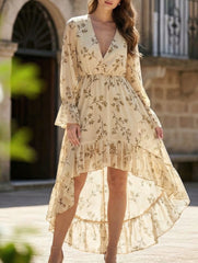 Festival Print Irregular Long Sleeve Dress