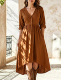 V Neck Boho Cotton Linen Dress