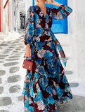 Printed Tie Waist Long Sleeve Maxi Dress