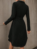 Corduroy Button Front Belt Shirt Dress
